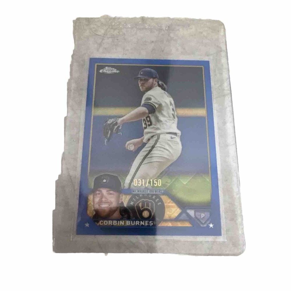 2023 Topps Chrome Blue Logofractor #214 Corbin Burnes Brewers /150